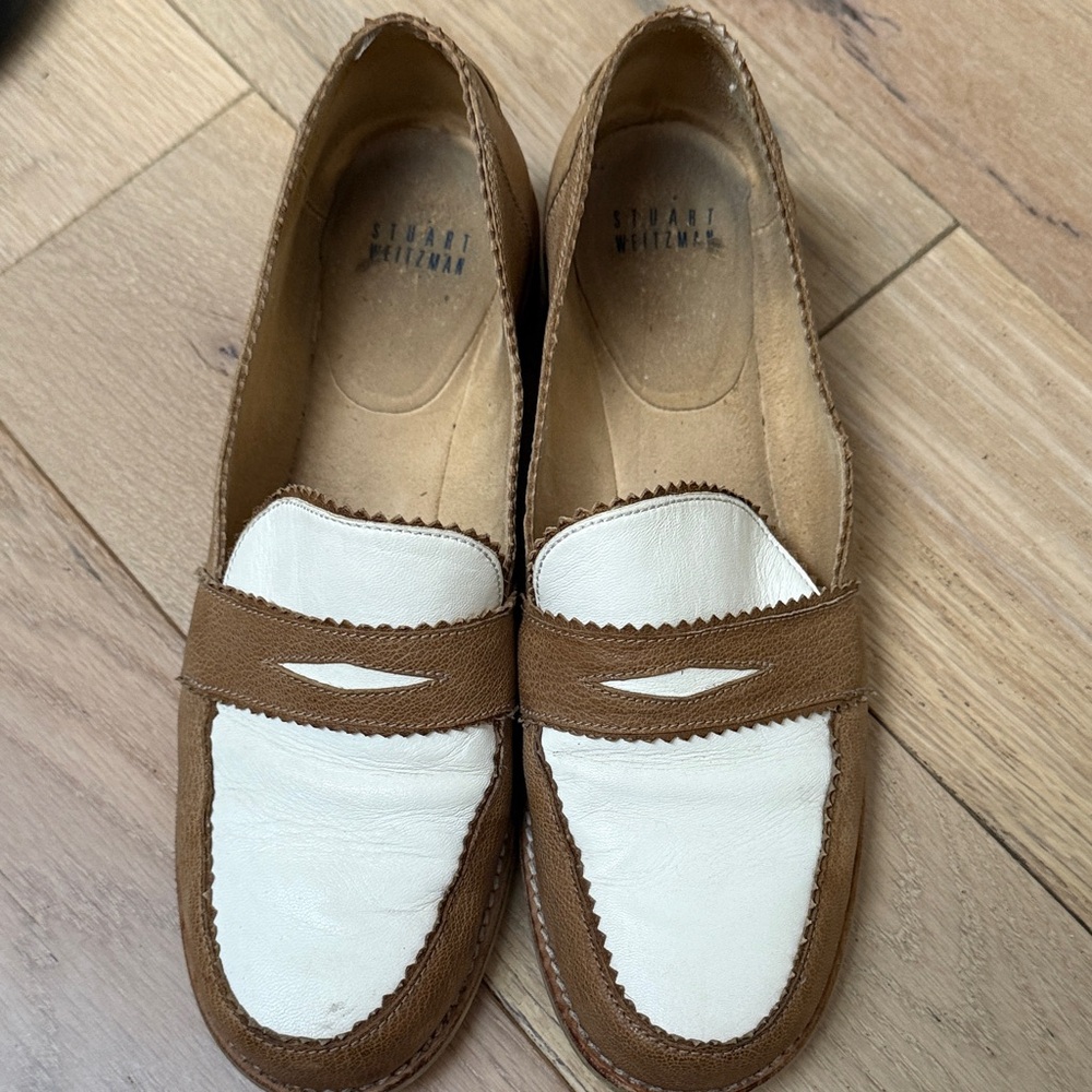 Stuart Weitzman Brown and White Loafers